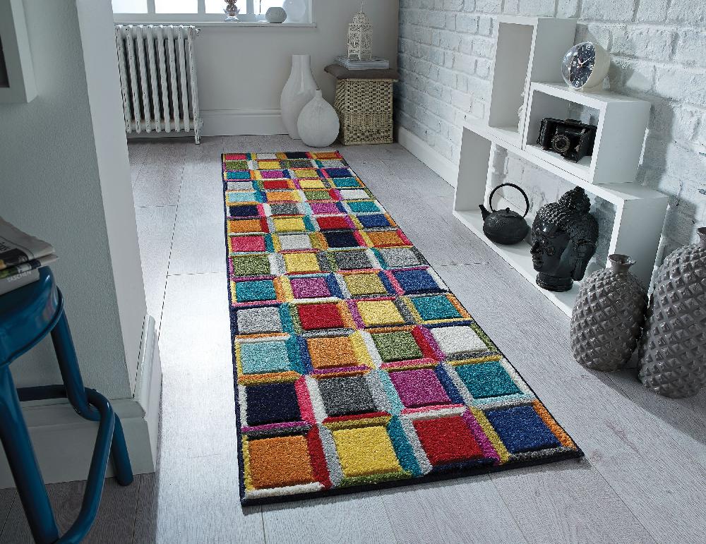 flair rugs Waltz Geometric Carved Colourful Runner Rug