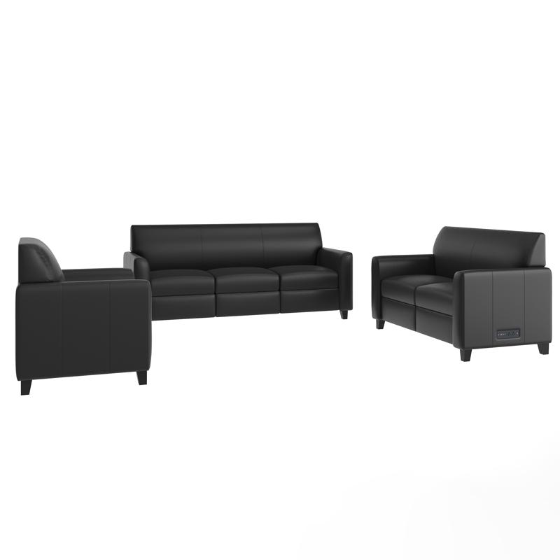 Flash Furniture Agent 3 Piece Reception Set With Charging Banks And Solid Wood Legs In Black LeatherSoft