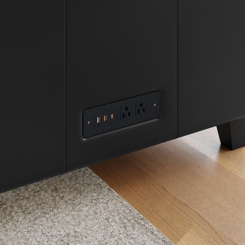 flash furniture Agent 3 Piece Reception Set with Charging Banks and Solid Wood Legs in Black LeatherSoft