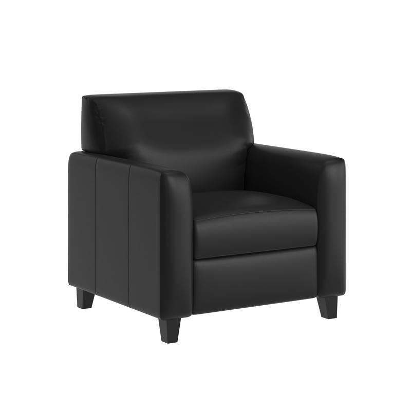 Flash Furniture Agent Black LeatherSoft Reception Chair With Right Side Charging Bank Includes 2 Outlets 2USB Ports 1 USB-C Port Solid Wood Legs