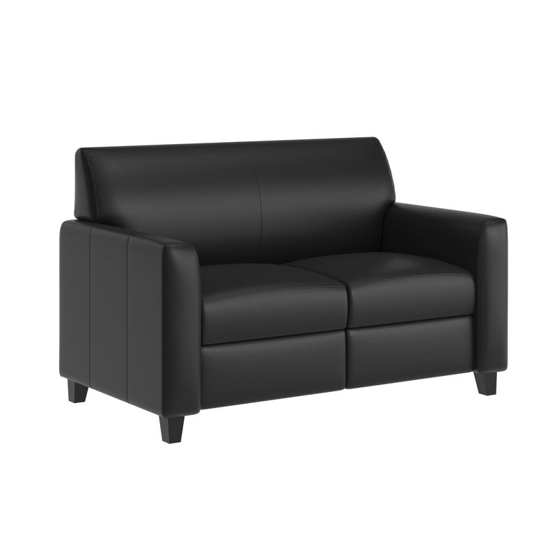 Flash Furniture Agent Black LeatherSoft Reception Loveseat With Right Side Charging Bank Includes 2 Outlets 2USB Ports 1 USB-C Port Solid Wood Legs