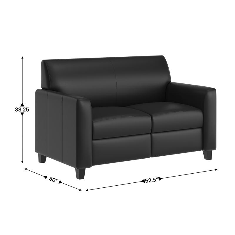 Flash Furniture Agent Black LeatherSoft Reception Loveseat With Right Side Charging Bank Includes 2 Outlets 2USB Ports 1 USB-C Port Solid Wood Legs