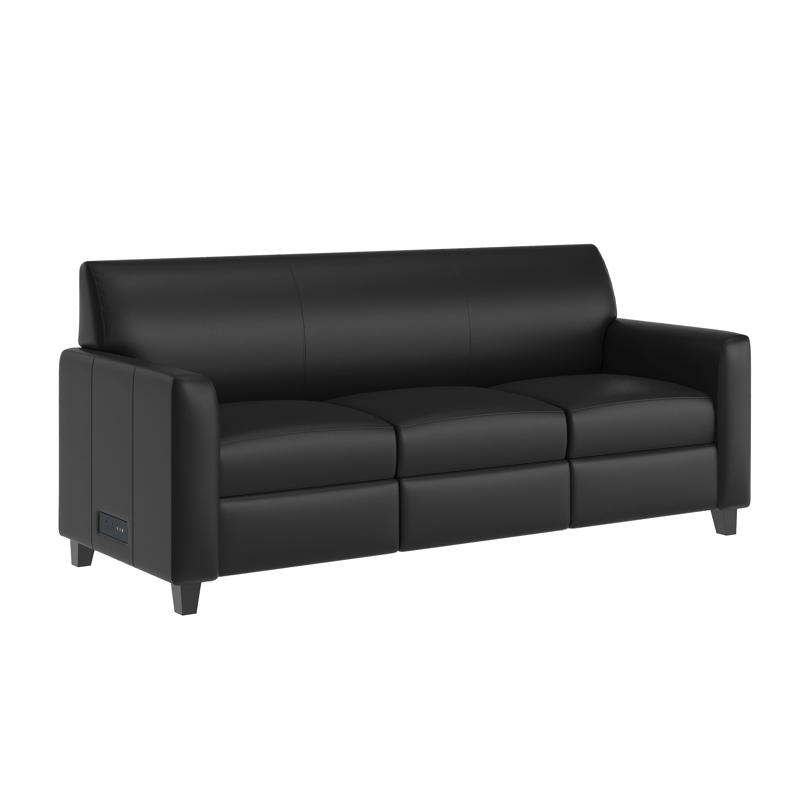 Flash Furniture Agent Black LeatherSoft Reception Sofa With Left And Right Side Charging Banks Includes 2 Outlets 2USB Ports 1 USB-C Port Solid Wood Legs