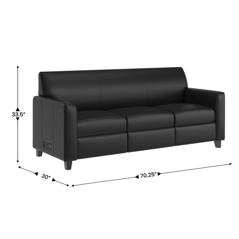 Flash Furniture Agent Black LeatherSoft Reception Sofa With Left And Right Side Charging Banks Includes 2 Outlets 2USB Ports 1 USB-C Port Solid Wood Legs