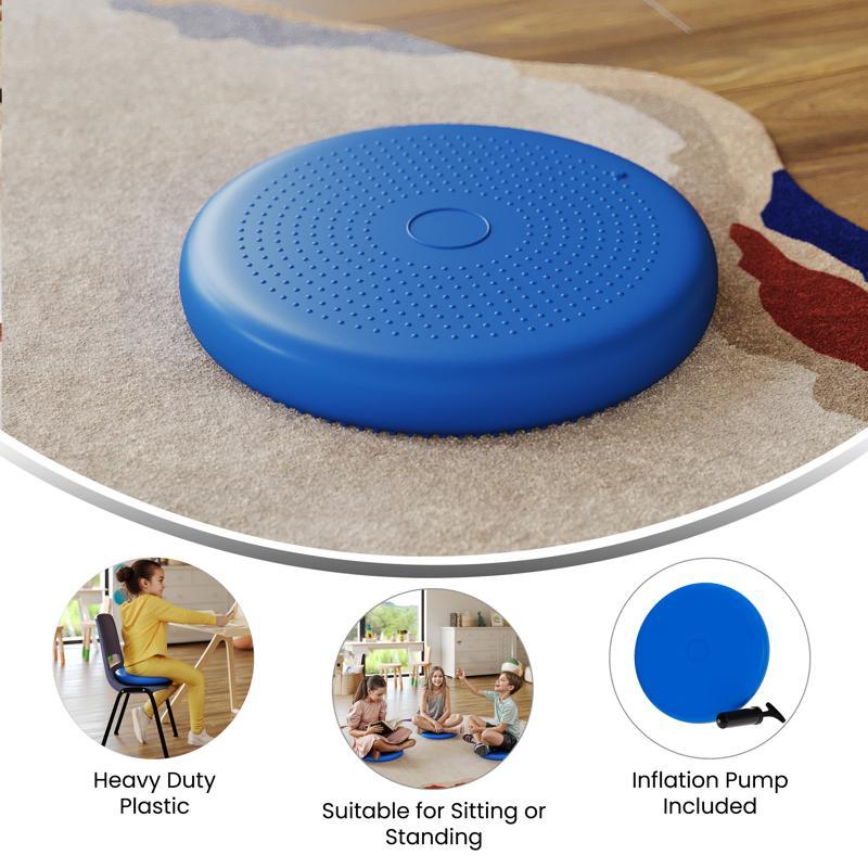 Flash Furniture Alfie Blue 13 Inch Round Inflatable Wobble Cushion With Dual Sided Grips For Sitting Or Standing And Included Hand Pump