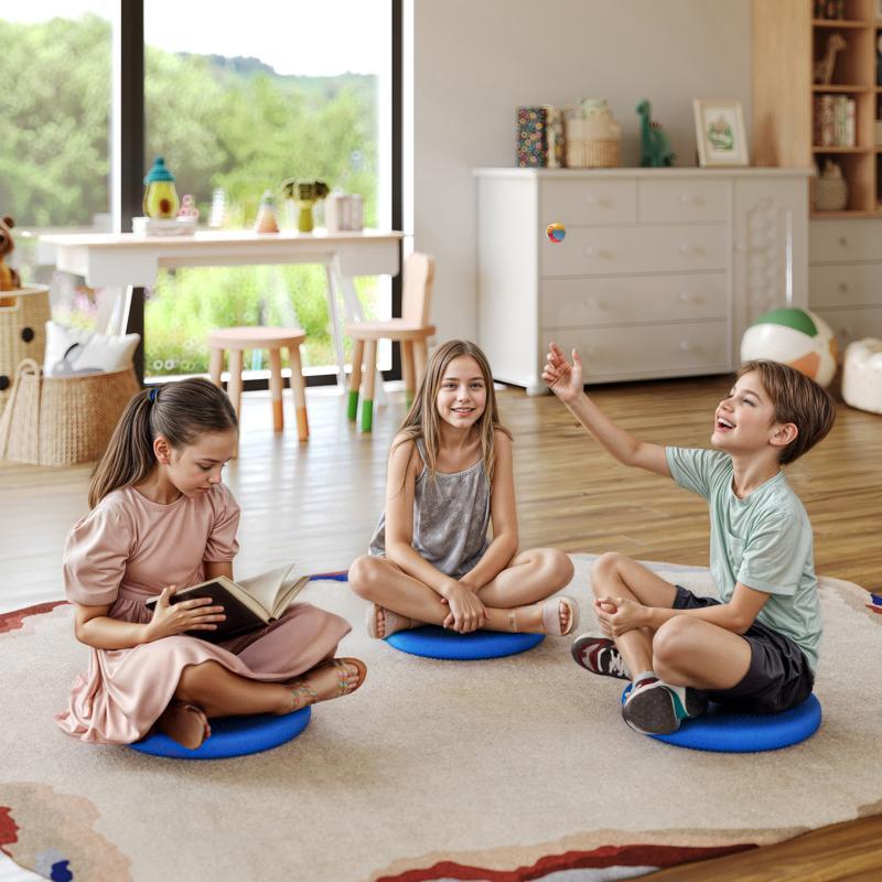 flash furniture Alfie Blue 13 Inch Round Inflatable Wobble Cushion with Dual Sided Grips for Sitting or Standing and Included Hand Pump