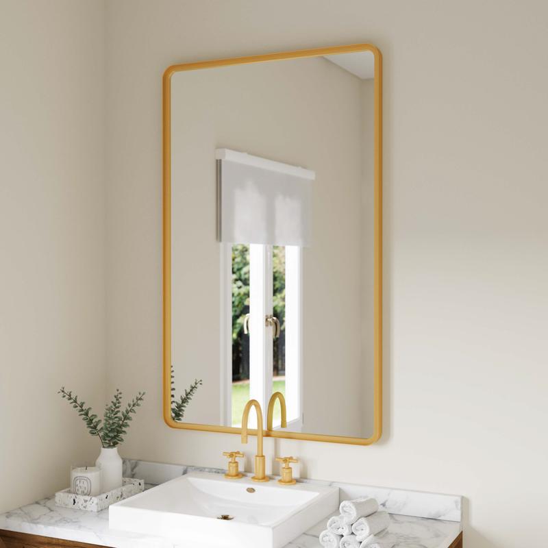 flash furniture Ava 48" x 30" Metal Deep Framed Wall Mirror - Large Accent Mirror for Bathroom Entryway Dining Room & Living Room in Gold