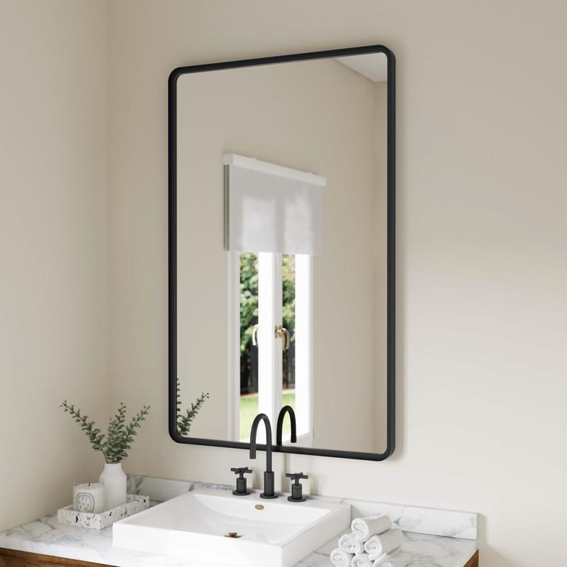flash furniture Ava 48" x 30" Metal Deep Framed Wall Mirror - Large Accent Mirror for Bathroom Entryway Dining Room & Living Room in Black