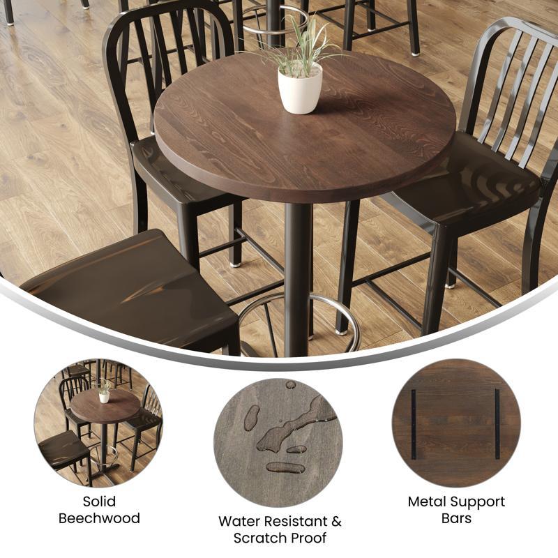 Flash Furniture Bennett 30 Inch Round Solid Wood Indoor 1.5 Inch Thick Rectangular Tabletop In Dark Brown