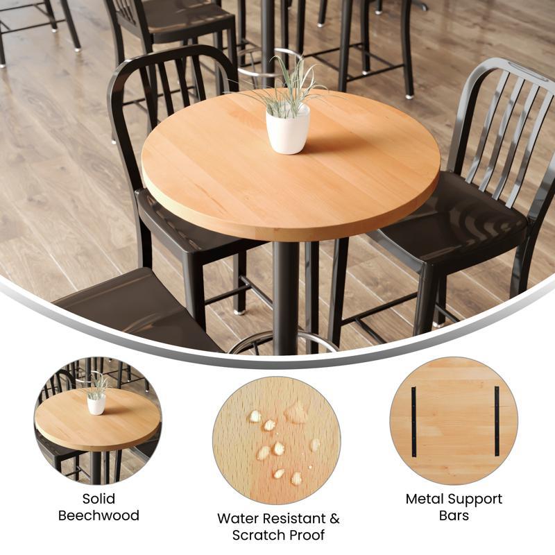 Flash Furniture Bennett 30 Inch Round Solid Wood Indoor 1.5 Inch Thick Rectangular Tabletop In Natural