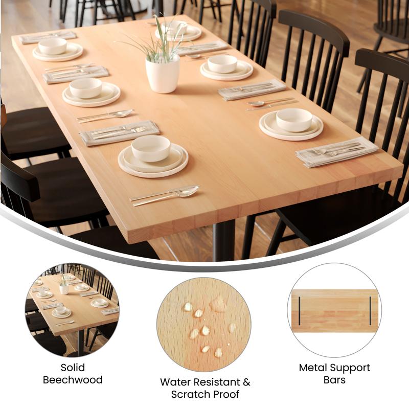 Flash Furniture Bennett 30x60 Solid Wood Indoor 1.5 Inch Thick Rectangular Tabletop In Natural