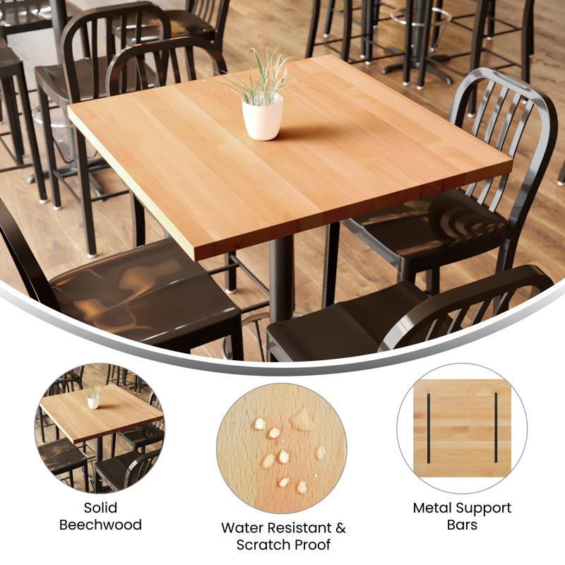 Flash Furniture Bennett 36x36 Solid Wood Indoor 1.5 Inch Thick Rectangular Tabletop In Natural