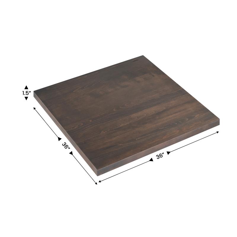 Flash Furniture Bennett 36x36 Solid Wood Indoor 1.5 Inch Thick Rectangular Tabletop In Dark Brown