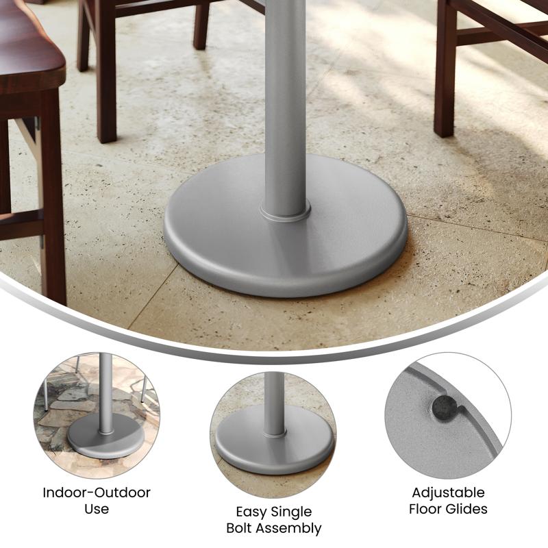 Flash Furniture Beverly 18'' Round Restaurant Indoor/Outdoor Table Base With 3'' Dia. Table Height Column Silver