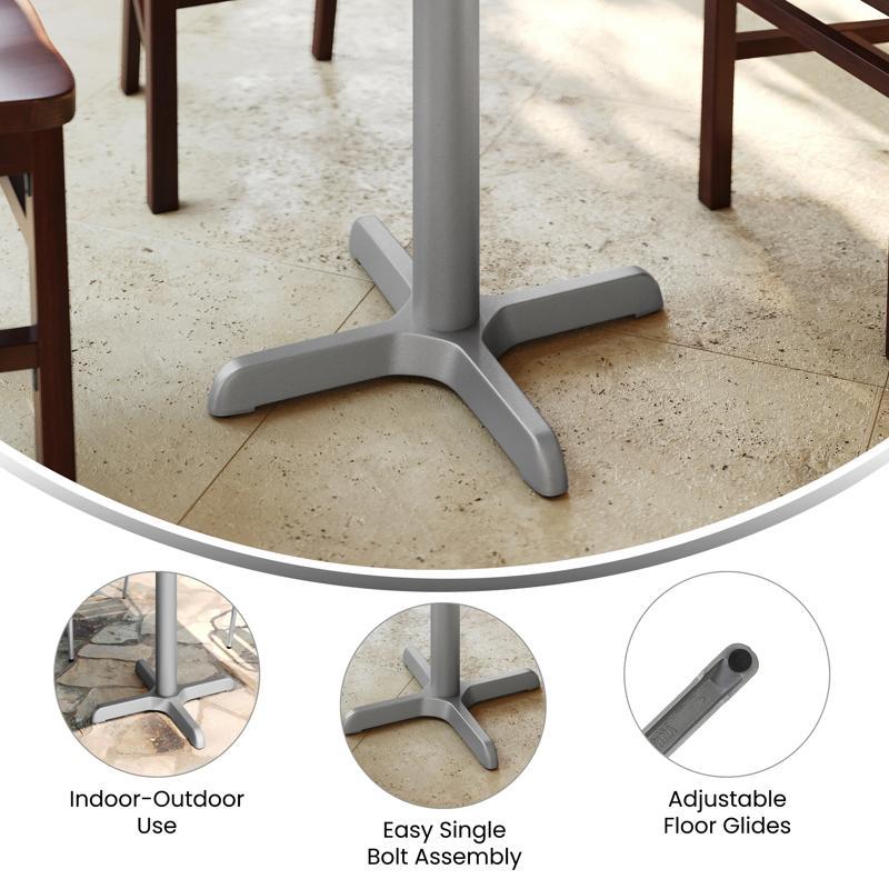 Flash Furniture Beverly 22'' X 22'' Restaurant Indoor/Outdoor Table X-Base With 3'' Dia. Table Height Column Silver