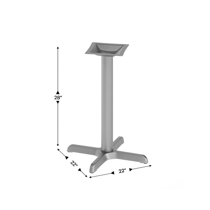 Flash Furniture Beverly 22'' X 22'' Restaurant Indoor/Outdoor Table X-Base With 3'' Dia. Table Height Column Silver