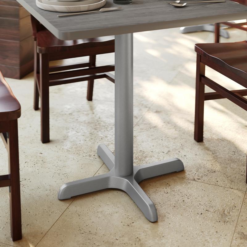 flash furniture Beverly 22'' x 22'' Restaurant Indoor/Outdoor Table X-Base with 3'' Dia. Table Height Column Silver