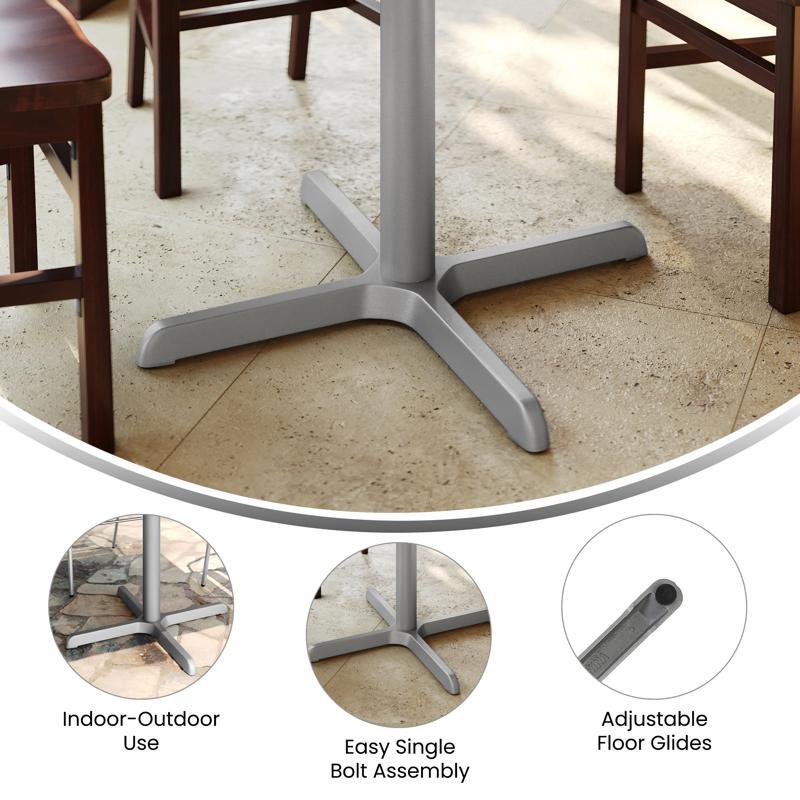 Flash Furniture Beverly 30'' X 30'' Restaurant Indoor/Outdoor Table X-Base With 3'' Dia. Table Height Column Silver