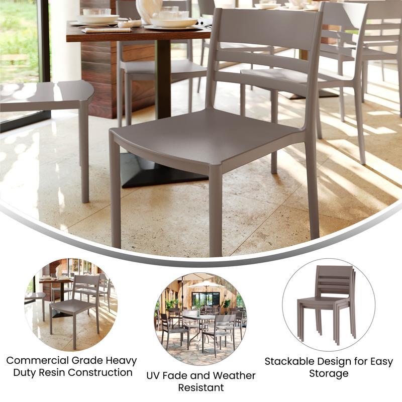 Flash Furniture Bridgeport Indoor-Outdoor Stacking Patio Chair With Slatted Backrest Commercial All-Weather Resin Chair In Gray