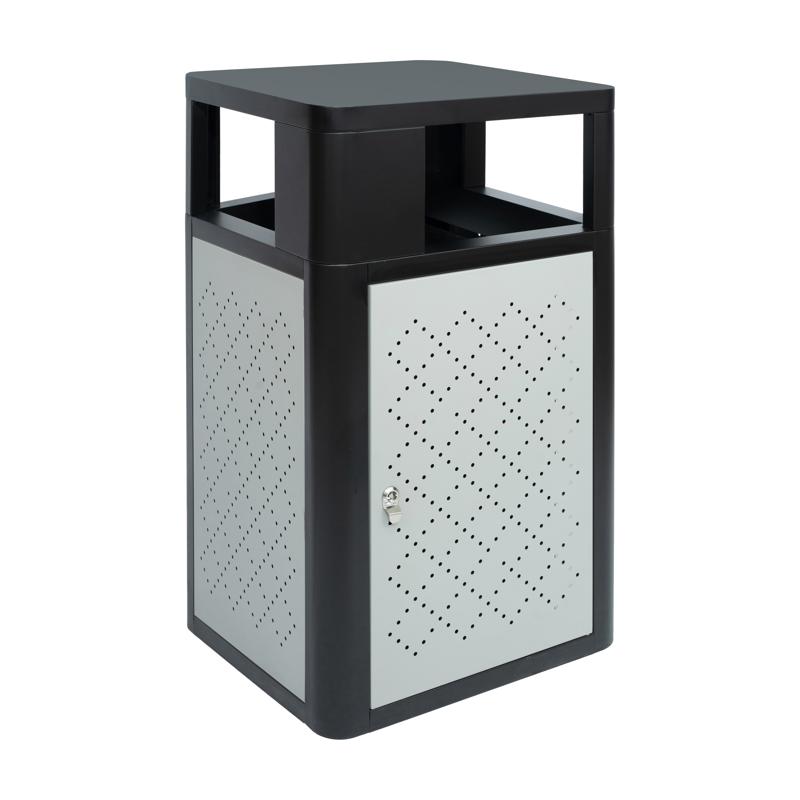 Flash Furniture Brooks 31.4 Gallon Indoor-Outdoor Steel Trash Can With Locking Access Door And Removable Inner Fiberglass Bin Black/Silver
