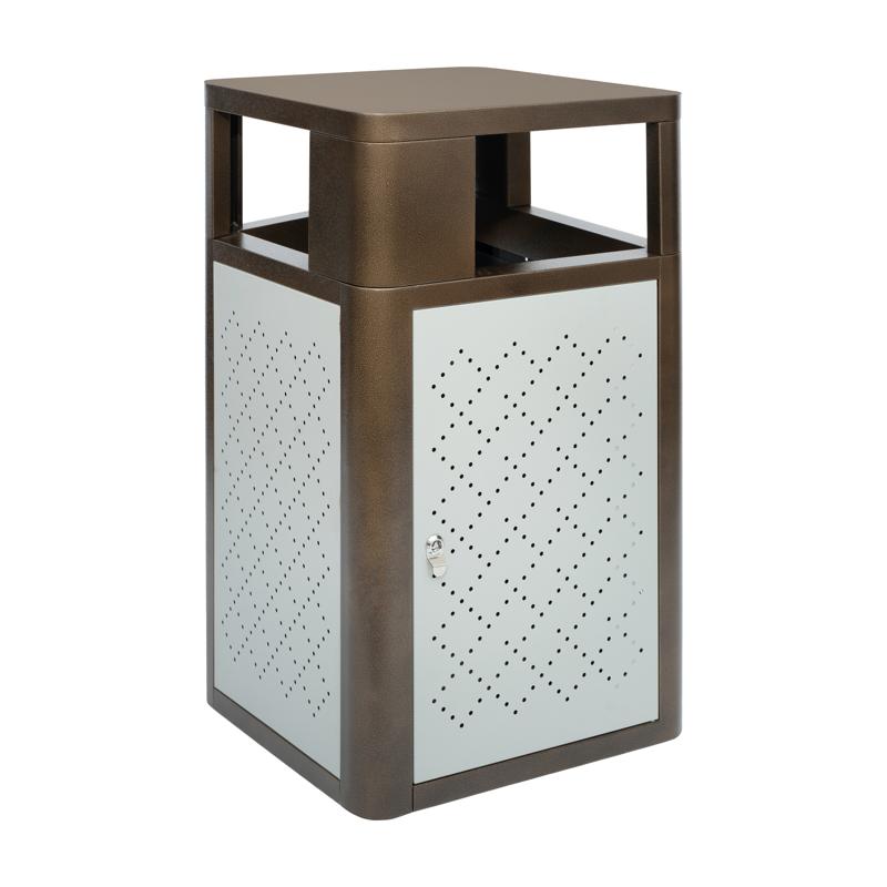 Flash Furniture Brooks 31.4 Gallon Indoor-Outdoor Steel Trash Can With Locking Access Door And Removable Inner Fiberglass Bin Brown/Silver