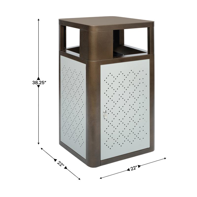 Flash Furniture Brooks 31.4 Gallon Indoor-Outdoor Steel Trash Can With Locking Access Door And Removable Inner Fiberglass Bin Brown/Silver