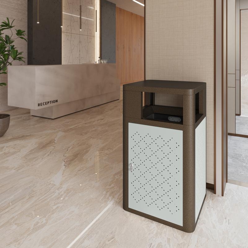 flash furniture Brooks 31.4 Gallon Indoor-Outdoor Steel Trash Can with Locking Access Door and Removable Inner Fiberglass Bin Brown/Silver