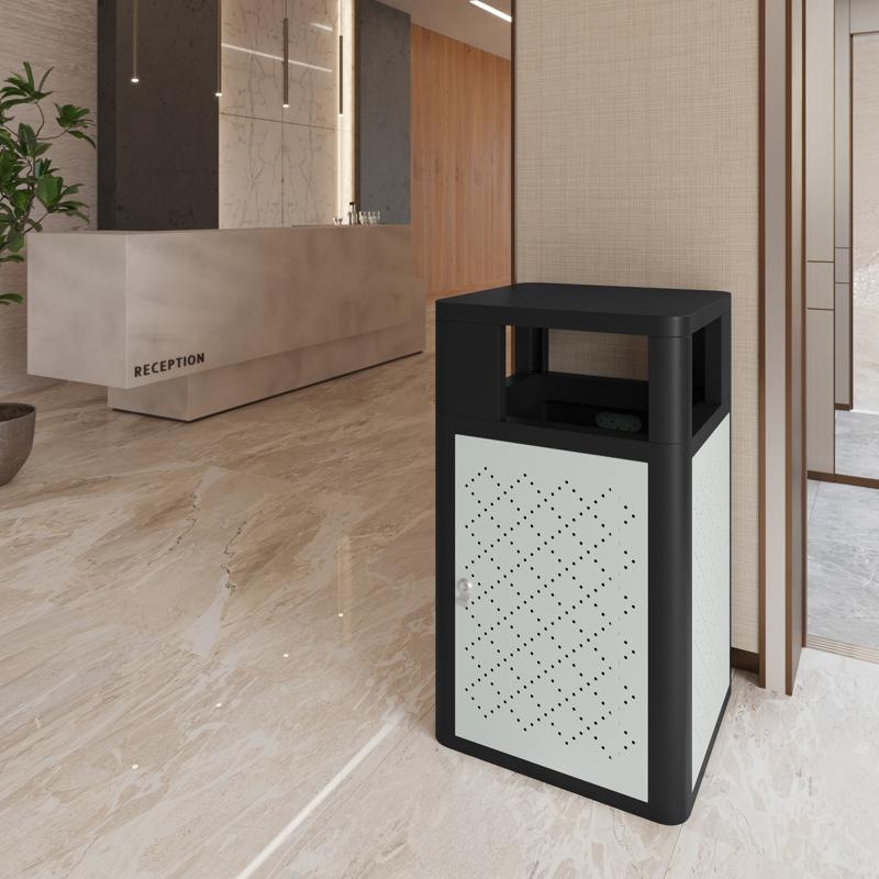 flash furniture Brooks 31.4 Gallon Indoor-Outdoor Steel Trash Can with Locking Access Door and Removable Inner Fiberglass Bin Black/Silver