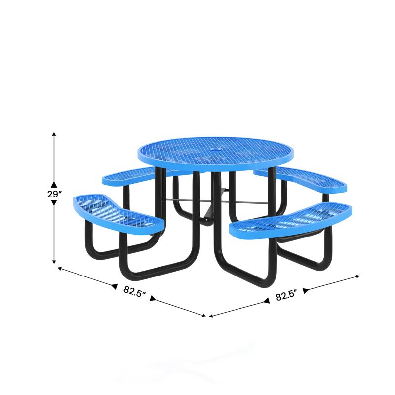 Flash Furniture Creekside 46" Round Outdoor Picnic Table With Commercial Heavy Gauge Expanded Metal Mesh Seats And Top With Umbrella Hole And Ground Anchors Blue
