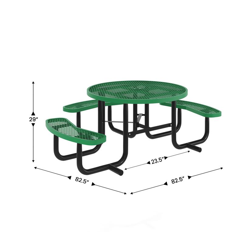 Flash Furniture Creekside 46" Round Wheelchair Accessible Commercial Outdoor Picnic Table With Heavy Gauge Expanded Metal Mesh Seats And Top With Umbrella Hole Green