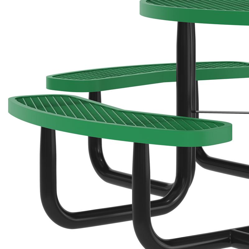 Flash Furniture Creekside 46" Round Wheelchair Accessible Commercial Outdoor Picnic Table With Heavy Gauge Expanded Metal Mesh Seats And Top With Umbrella Hole Green
