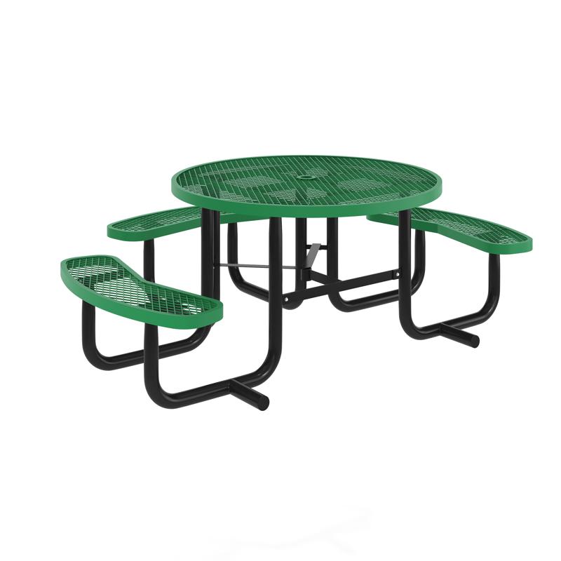 flash furniture Creekside 46" Round Wheelchair Accessible Commercial Outdoor Picnic Table with Heavy Gauge Expanded Metal Mesh Seats and Top with Umbrella Hole Green