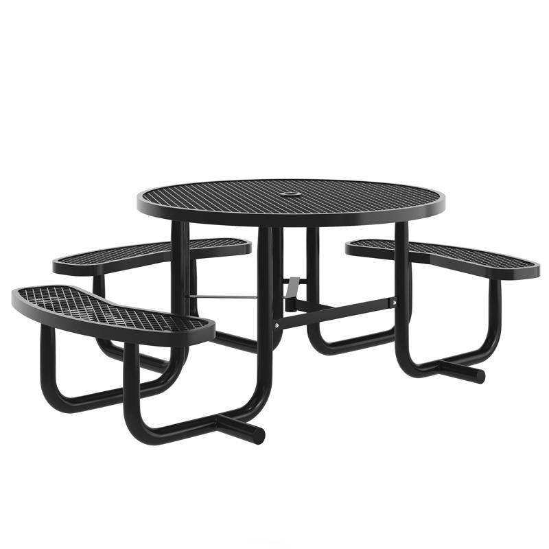 flash furniture Creekside 46" Round Wheelchair Accessible Commercial Outdoor Picnic Table with Heavy Gauge Expanded Metal Mesh Seats and Top with Umbrella Hole Black