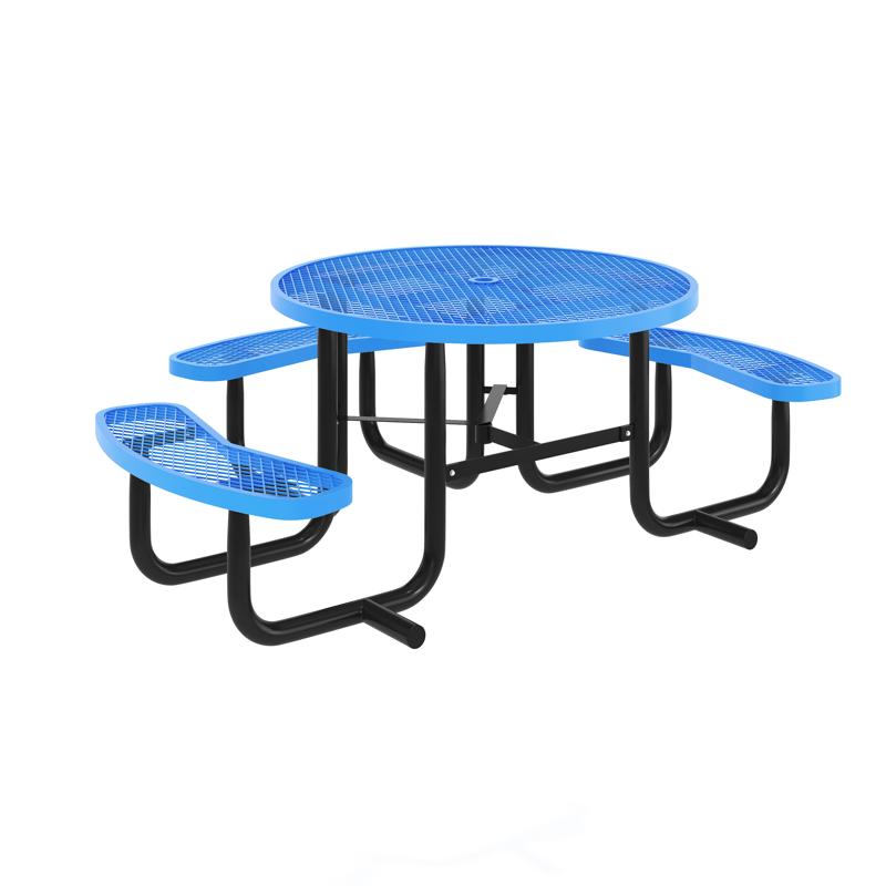 Flash Furniture Creekside 46" Round Wheelchair Accessible Outdoor Picnic Table With Expanded Metal Mesh Seats And Top With Umbrella Hole And Ground Anchors Blue