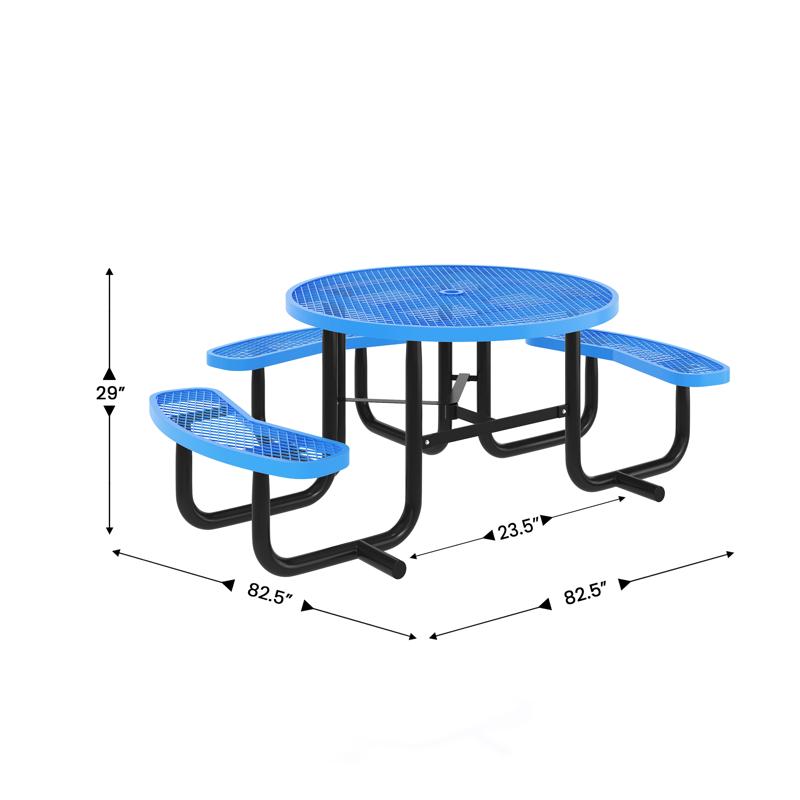 Flash Furniture Creekside 46" Round Wheelchair Accessible Outdoor Picnic Table With Expanded Metal Mesh Seats And Top With Umbrella Hole And Ground Anchors Blue