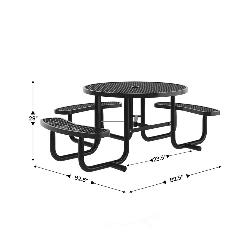 Flash Furniture Creekside 46" Round Wheelchair Accessible Outdoor Picnic Table With Expanded Metal Mesh Seats And Top With Umbrella Hole And Ground Anchors Black