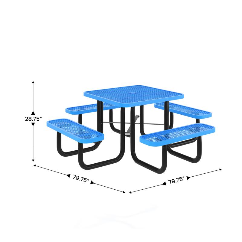 Flash Furniture Creekside 46" Square Outdoor Picnic Table With Commercial Grade Heavy Gauge Expanded Metal Mesh Top And Seats And Steel Frame In Blue