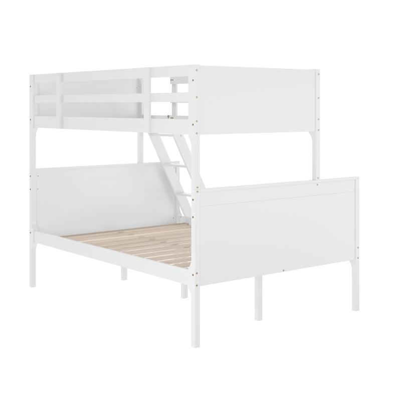 Flash Furniture Dallas Bunk Bed Twin Over Full Convertible Slatted Solid Wood Bunk Bed Frame With Ladder For Kids No Box Spring Needed In White