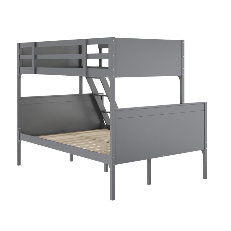 Flash Furniture Dallas Bunk Bed Twin Over Full Convertible Slatted Solid Wood Bunk Bed Frame With Ladder For Kids No Box Spring Needed In Gray