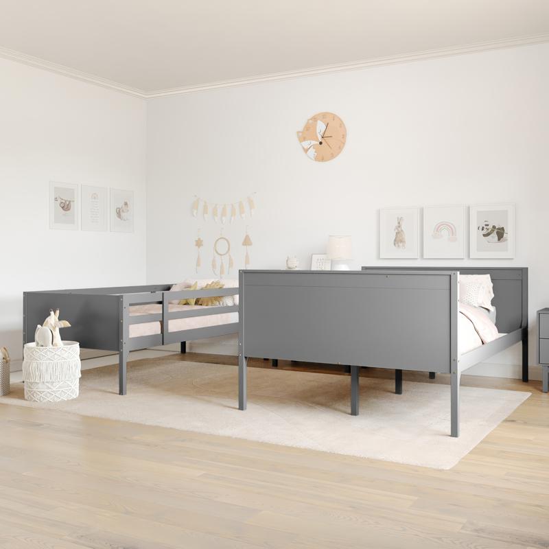 flash furniture Dallas Bunk Bed Twin Over Full Convertible Slatted Solid Wood Bunk Bed Frame with Ladder for Kids No Box Spring Needed in Gray