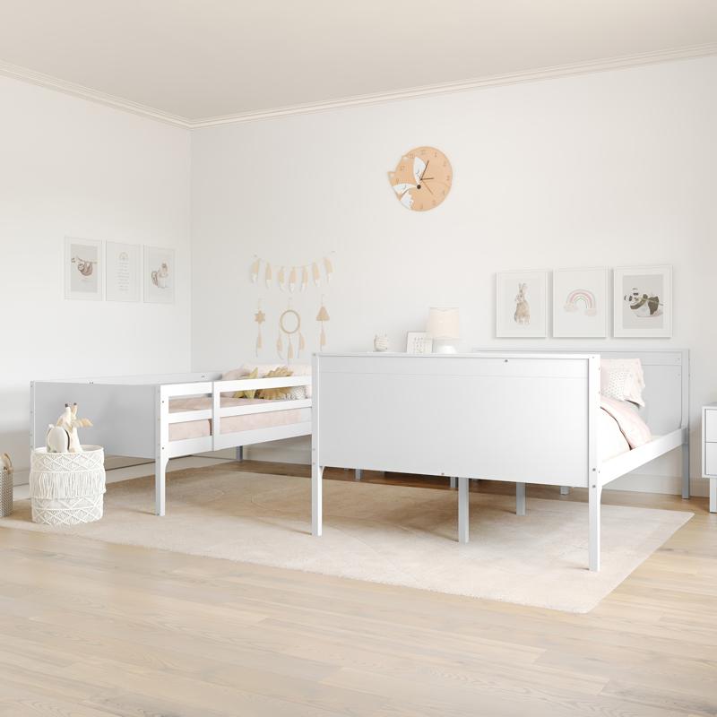 flash furniture Dallas Bunk Bed Twin Over Full Convertible Slatted Solid Wood Bunk Bed Frame with Ladder for Kids No Box Spring Needed in White