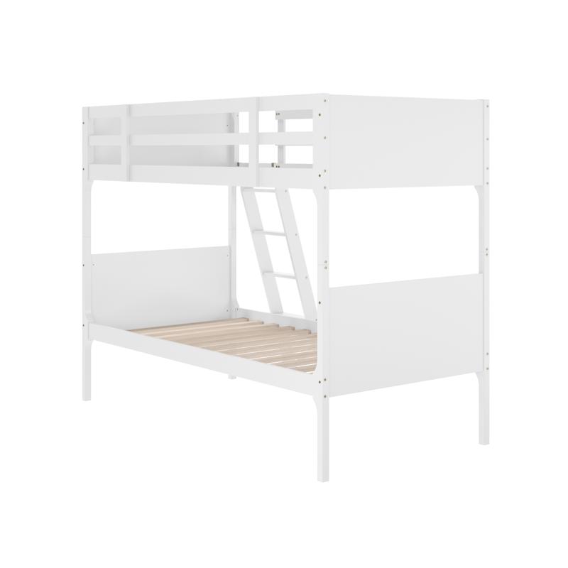Flash Furniture Dallas Bunk Bed Twin Over Twin Convertible Slatted Solid Wood Bunk Bed Frame With Ladder For Kids No Box Spring Needed In White