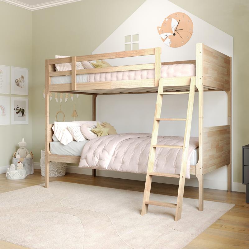 Flash Furniture Dallas Bunk Bed Twin Over Twin Convertible Slatted Solid Wood Bunk Bed Frame With Ladder For Kids No Box Spring Needed In Natural