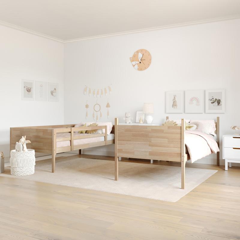 flash furniture Dallas Bunk Bed Twin Over Twin Convertible Slatted Solid Wood Bunk Bed Frame with Ladder for Kids No Box Spring Needed in Natural