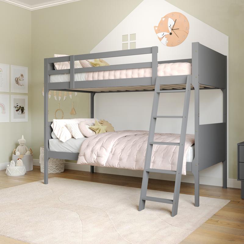 Flash Furniture Dallas Bunk Bed Twin Over Twin Convertible Slatted Solid Wood Bunk Bed Frame With Ladder For Kids No Box Spring Needed In Gray