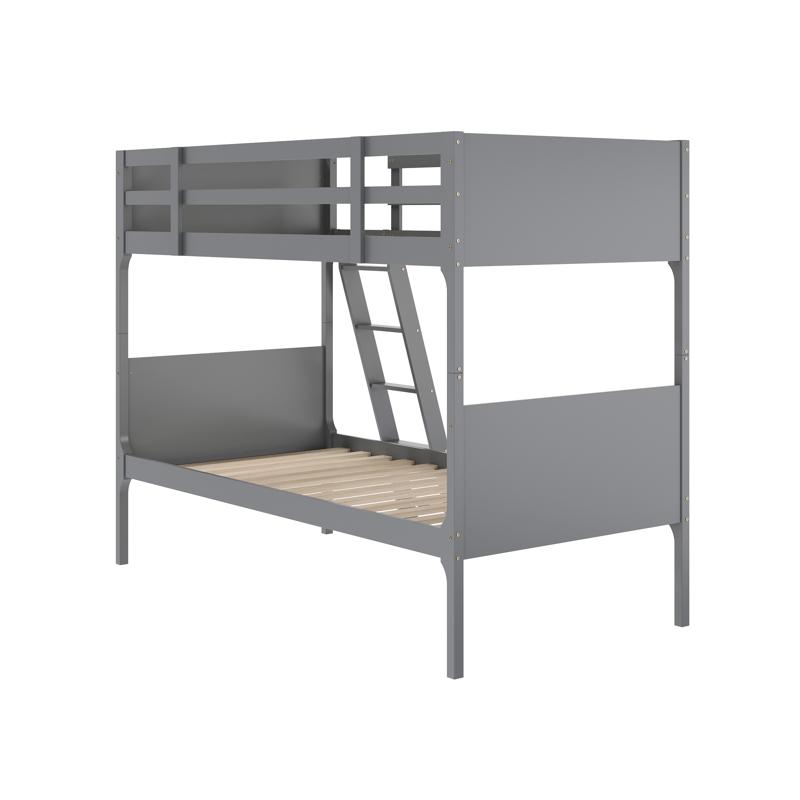 Flash Furniture Dallas Bunk Bed Twin Over Twin Convertible Slatted Solid Wood Bunk Bed Frame With Ladder For Kids No Box Spring Needed In Gray