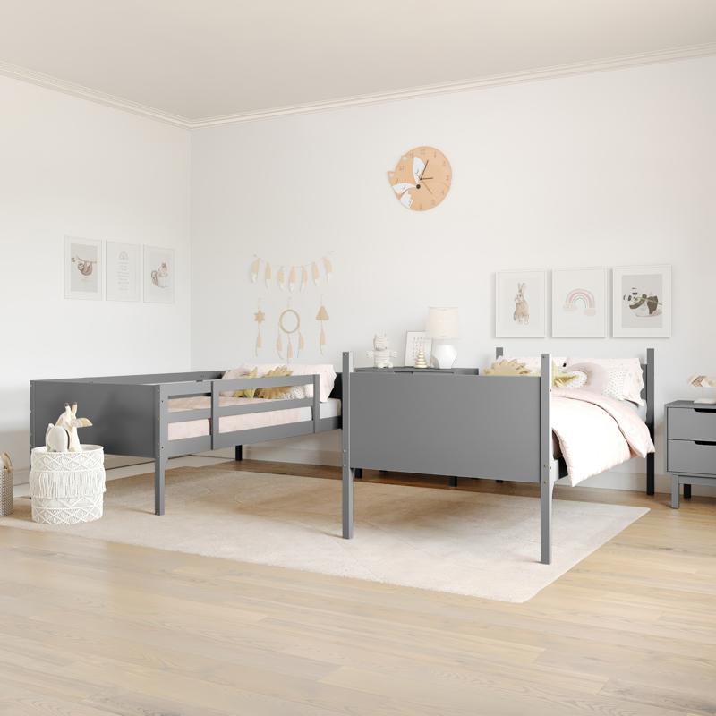 flash furniture Dallas Bunk Bed Twin Over Twin Convertible Slatted Solid Wood Bunk Bed Frame with Ladder for Kids No Box Spring Needed in Gray
