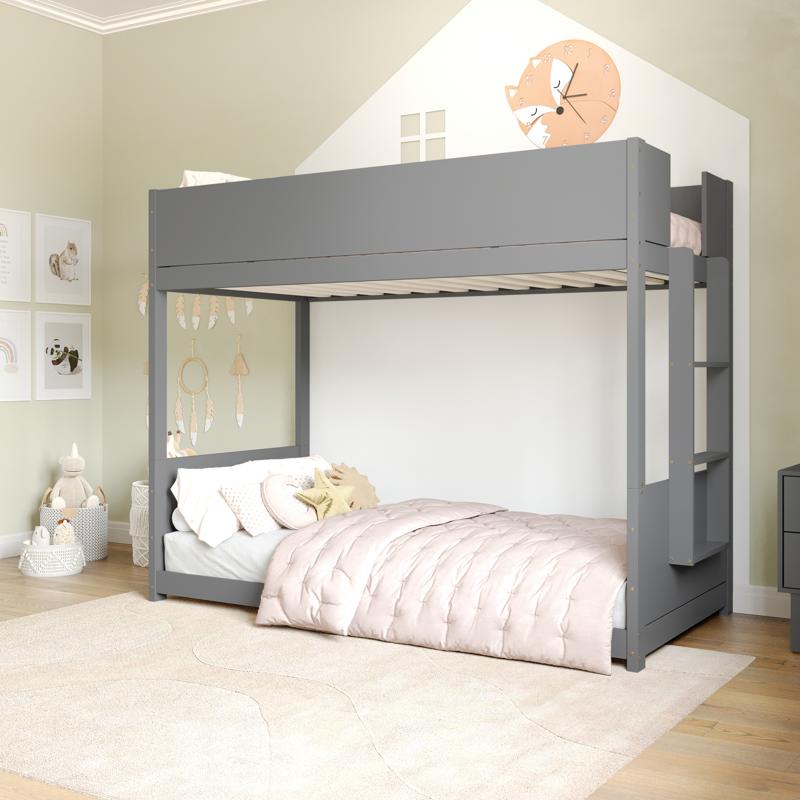 Flash Furniture Dallas Bunk Bed Twin Over Twin Convertible Solid Wood Bunk Bed Frame With Ladder For Kids No Box Spring Needed In Gray