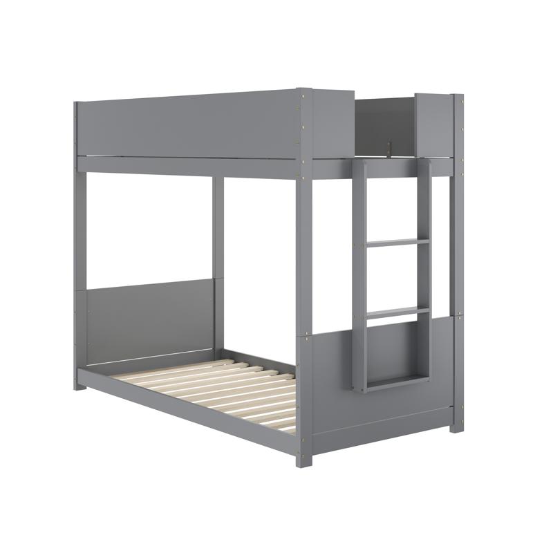 Flash Furniture Dallas Bunk Bed Twin Over Twin Convertible Solid Wood Bunk Bed Frame With Ladder For Kids No Box Spring Needed In Gray