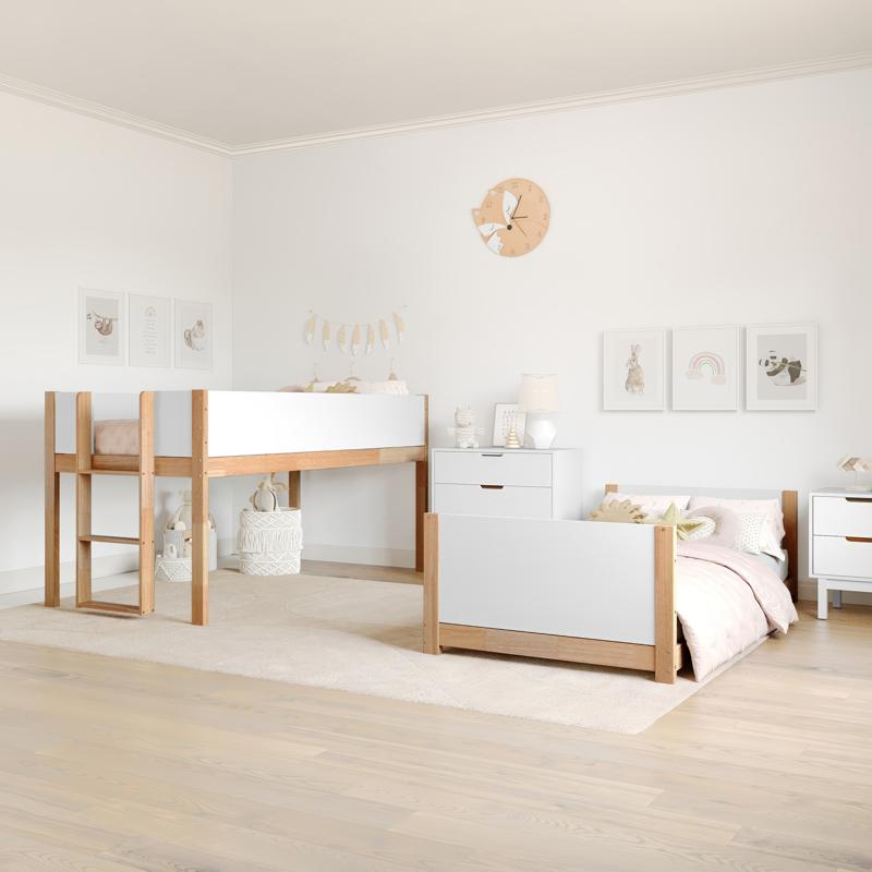flash furniture Dallas Bunk Bed Twin Over Twin Convertible Solid Wood Bunk Bed Frame with Ladder for Kids No Box Spring Needed in White/Natural